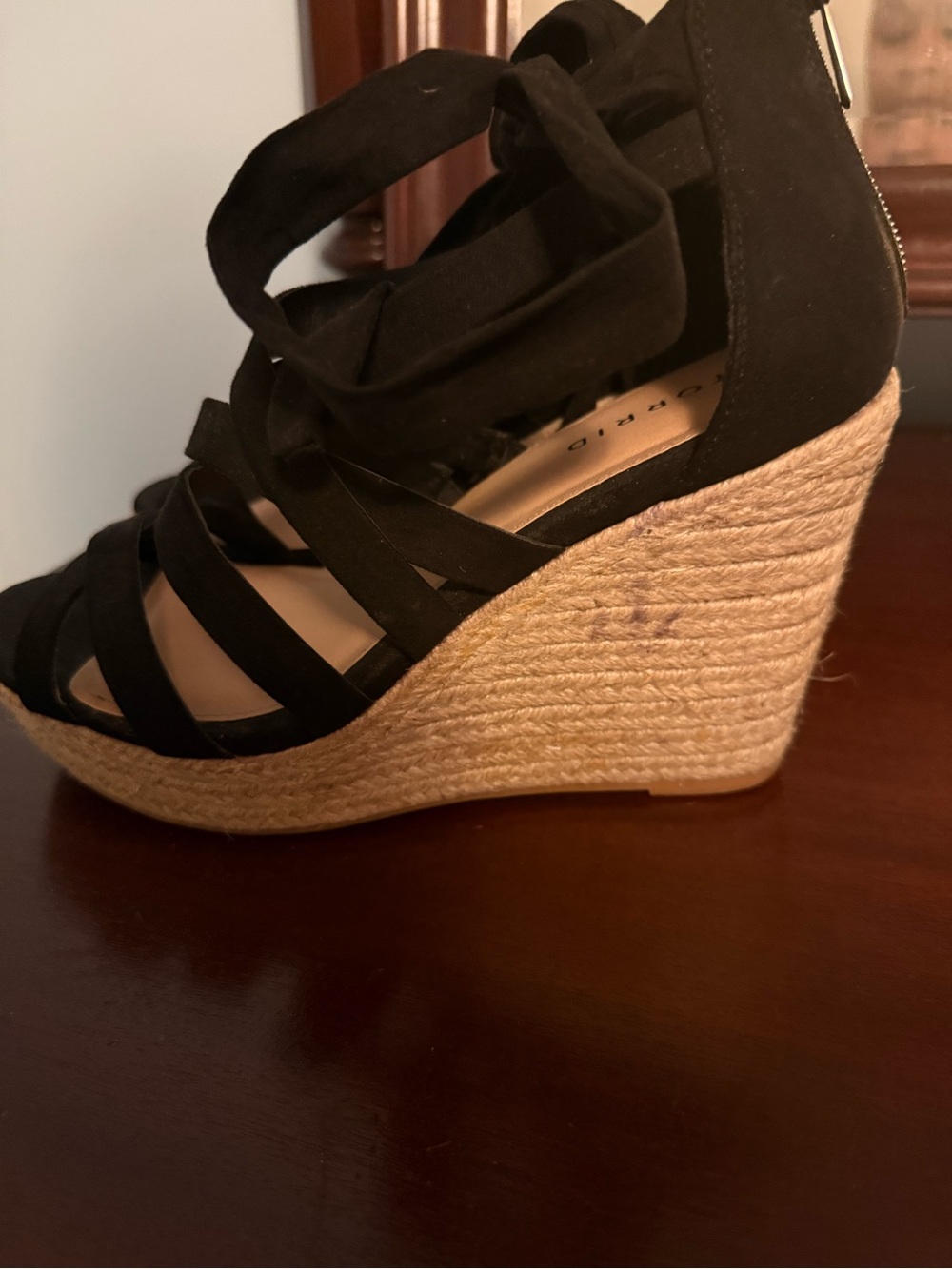 *Wide Width* Torrid Black Espadrille Wedge Sandals with Ankle Wraps